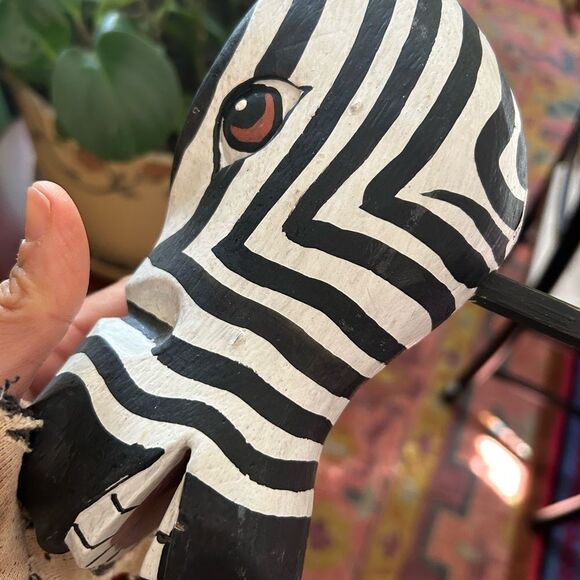 Rare Unique, vintage 90s hand-carved zebra head sculpture made Indonesia 8"x8.5" - Picture 6 of 13